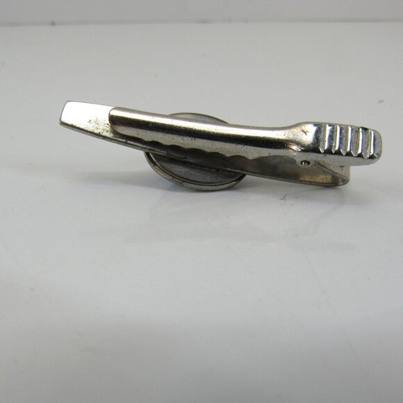 Vintage 1950's Style Tie Clip Faux Blue Star Sapphire Glass Cabochon Silver Tone - Picture 5 of 6